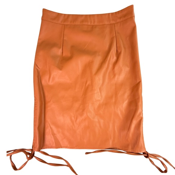 by egregreis Dresses & Skirts - NWT by egregreis Faux Leather Orange‎ Pencil Skirt Tie Waist Size S